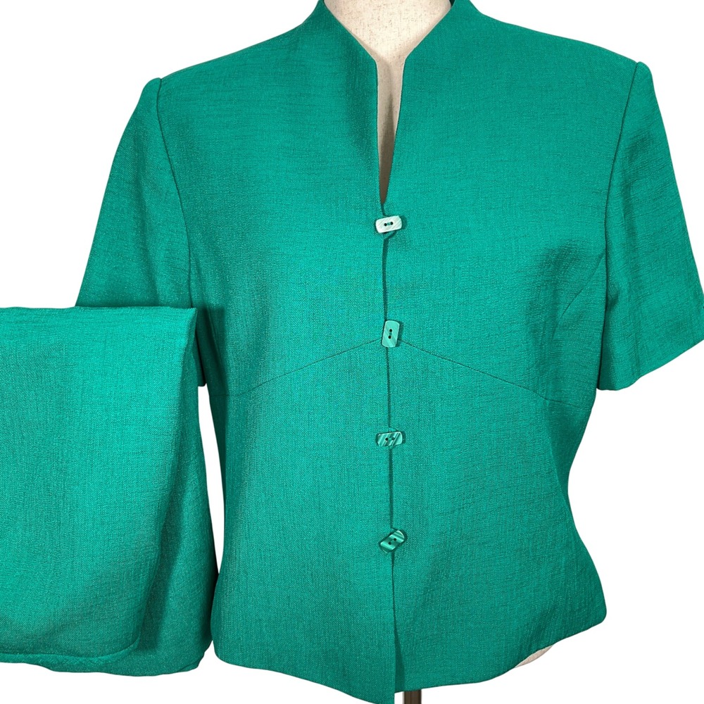 Kasper ASL Skirt Suit Women 14P Green Classic Career Retro Summer